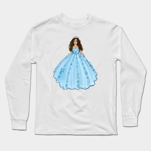 Blue Quinceanera Dress Fashion Illustration Long Sleeve T-Shirt